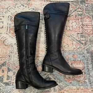 Black Leather Knee High Boots with Studs